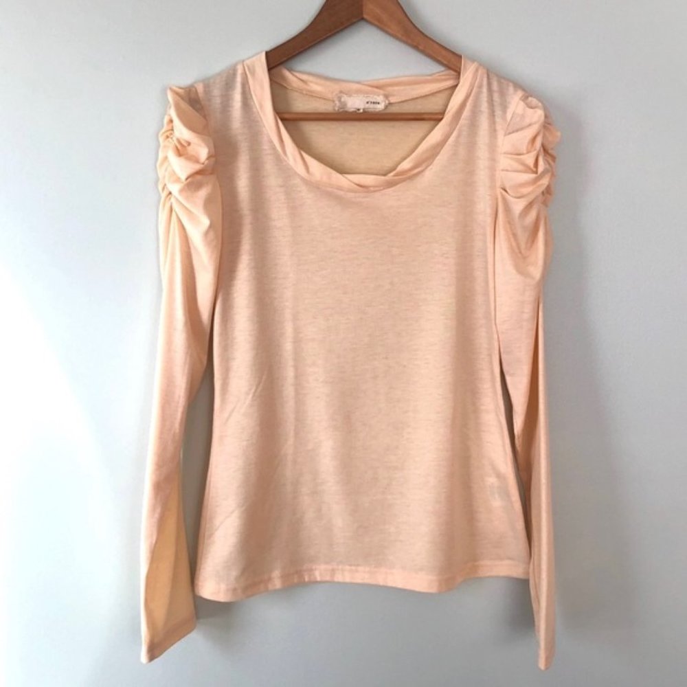 A’Reve Ruffled Ruched Shoulder Peach Fitted Top